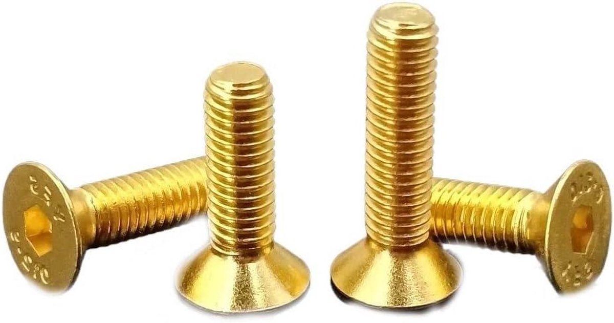Inbusschroeven Platte Kop - Zeskant Schroeven - Meubel Montage - Legering Titanium Staal - 10 Stuks M3 - Vergulde Afwerking