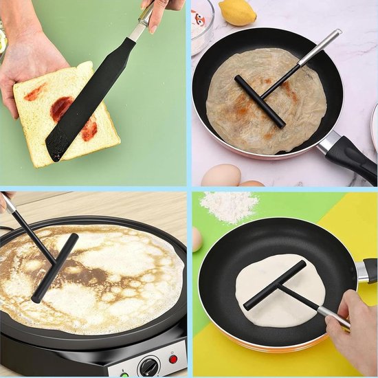 Crêpe Pan Set - Pannenkoek Gereedschap - Gelijkmatig Beslag - Roestvrij Staal - 34 cm Spatel - Zilver — afbeelding 2