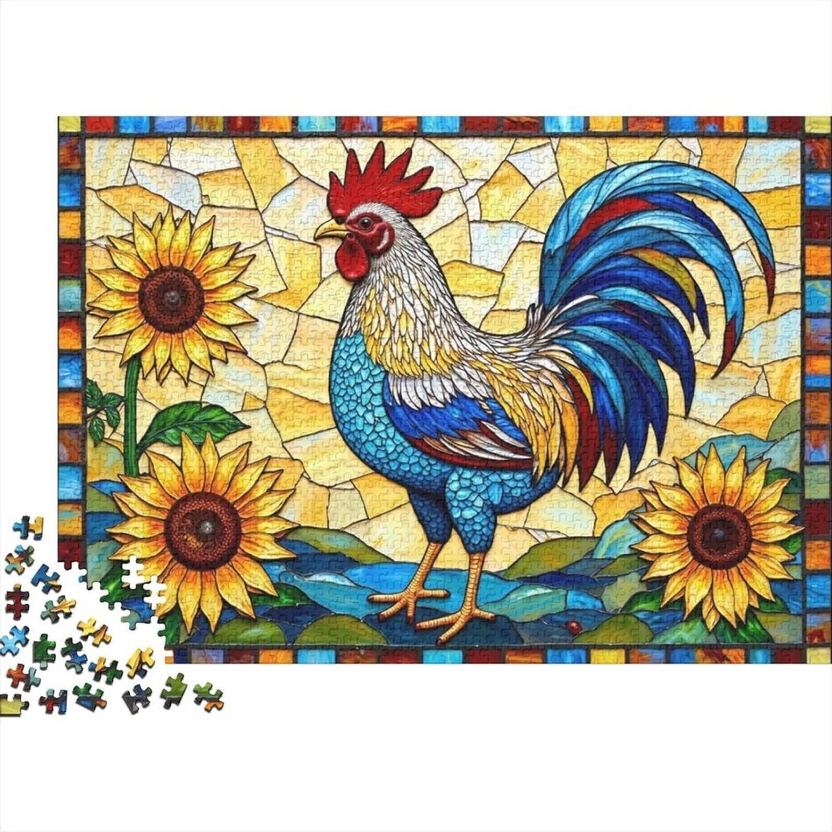 Kleurrijke Haan Puzzel - Papieren Puzzel Legpuzzel - Ontspanning Thuis - Nauwkeurig Gesneden Stukjes - 38 x 26 cm