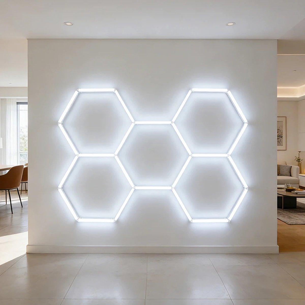 Zeshoekige LED Wandlamp Set - Modulaire Honingraat Verlichting - Plafondlamp voor Garage en Gamekamer - Kunststof Lichtpanelen - Wit - Uitbreidbaar Systeem - Geschikt voor Studio en Werkplaats - Inclusief Connectoren en Montageclips
