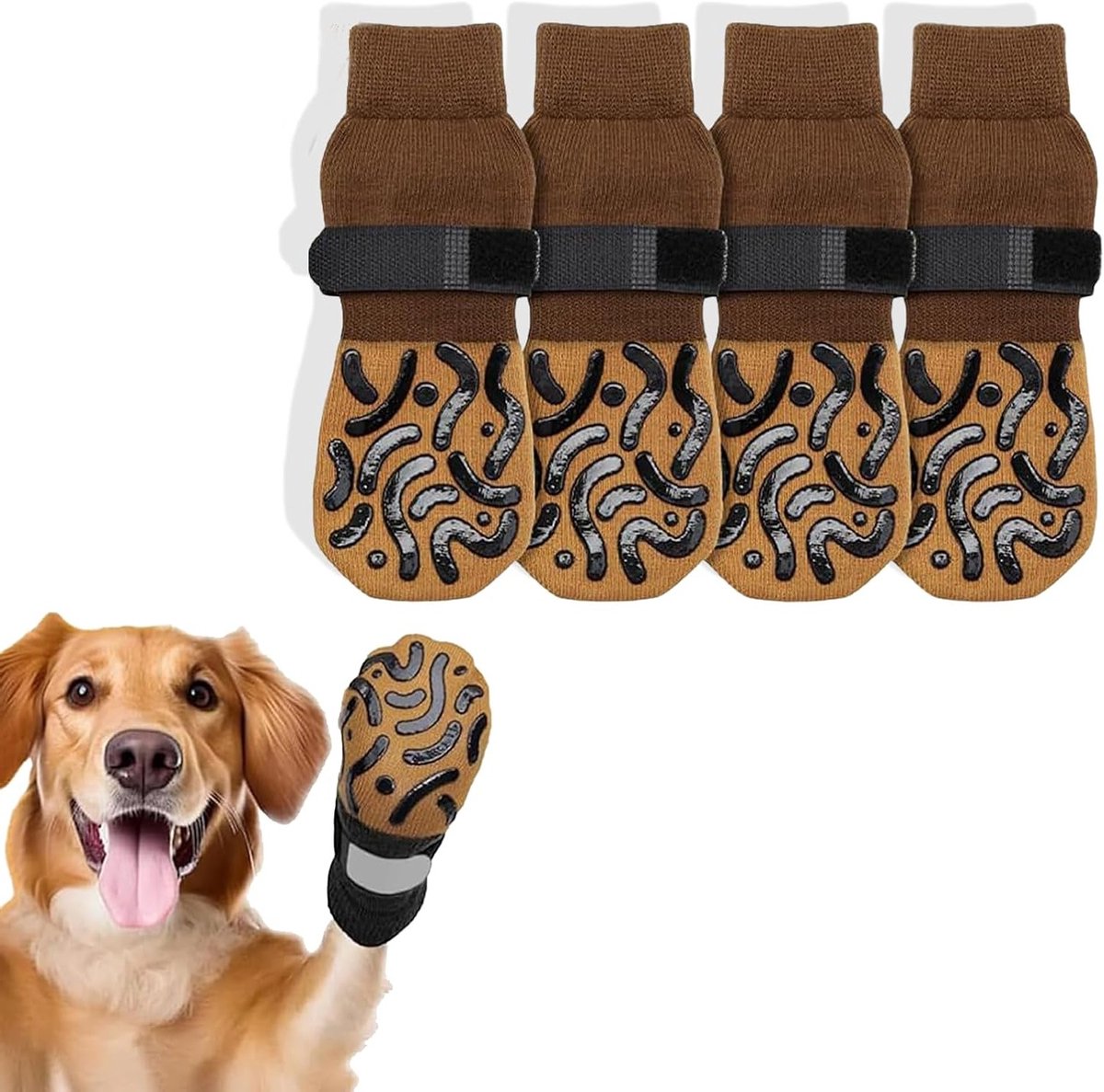 4 x Antislip Hondensokken met Verstelbare Bandjes voor Pootbescherming op Houten Vloeren en Thuis