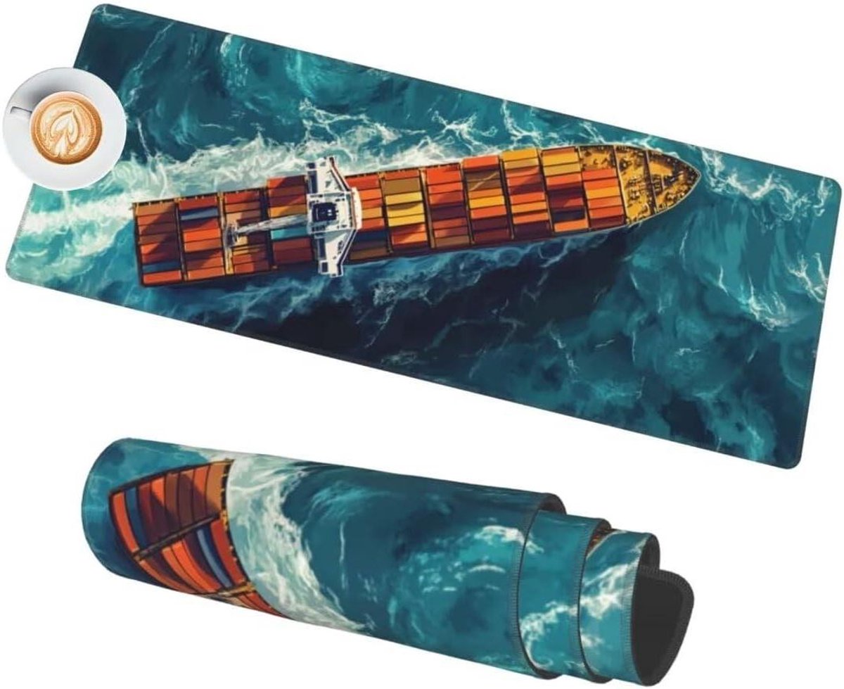 Grote muismat - Bureau mat - Gaming en werk - Waterdichte afwerking - 100x50 cm - Groen zee schip