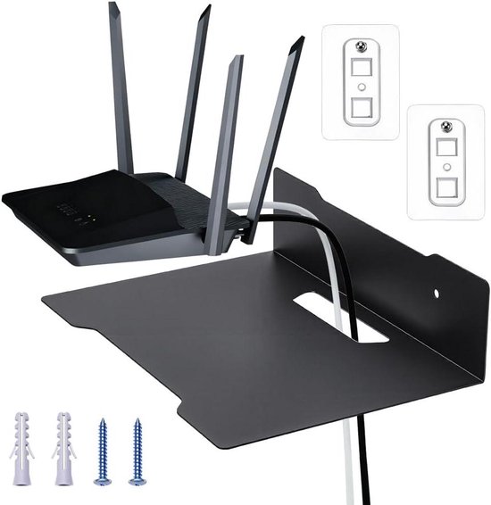 Zwevende wandplank staal zwart 23×16,9 cm voor projector, router, dvd-speler, compacte stevige plank