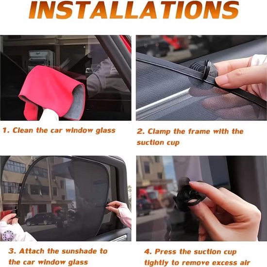Autoraam Zonneschermen Zij- en Achterruit - Set van 5 - UV-werend Mesh - Antiverblinding - Universeel voor SUV en Minivan - Eenvoudige Zuignapmontage — afbeelding 5