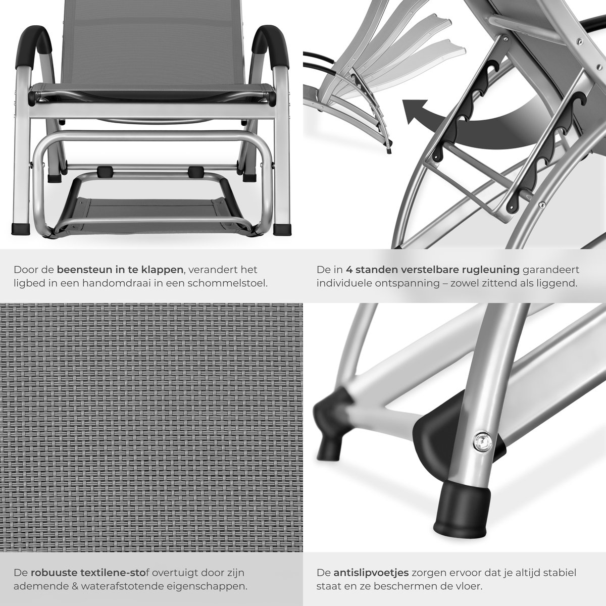 tectake® Set van 2 Ligbedden Avignon - 2-in-1 Verstelbare Ligstoelen - Schommelstoelen voor Buiten - Weerbestendig frame en waterafstotend, luchtdoorlatend weefsel - Tuinstoel - Balkonstoel - 195cm lang - Antraciet – foto 4