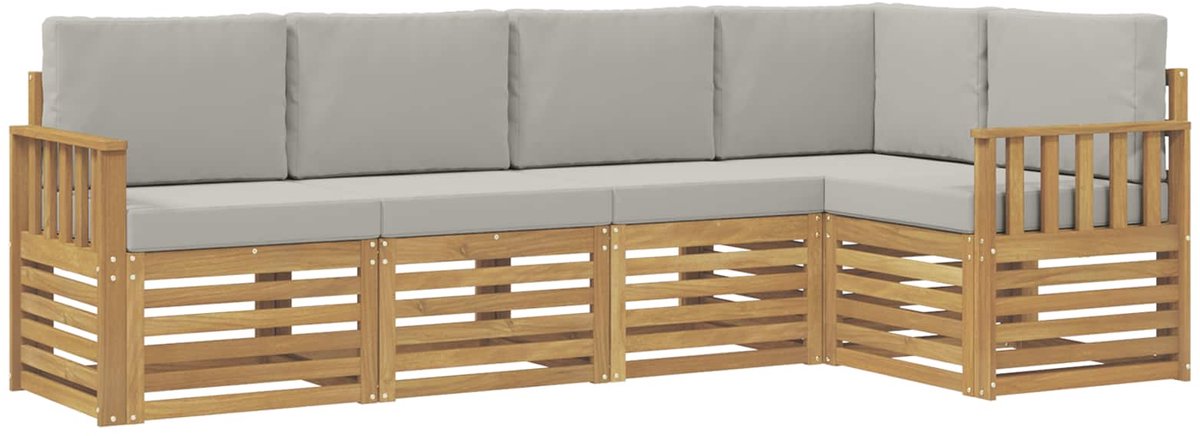 vidaXL Buiten - bank - set - 5 - st - 5-zits - Wit - en - Lichtgrijs - Polyester Wit en Lichtgrijs