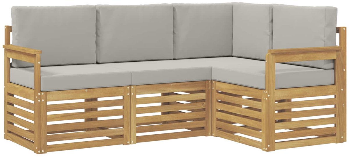 vidaXL Buiten - bank - set - 4 - st - Wit - en - Lichtgrijs - Polyester Wit en lichtgrijs
