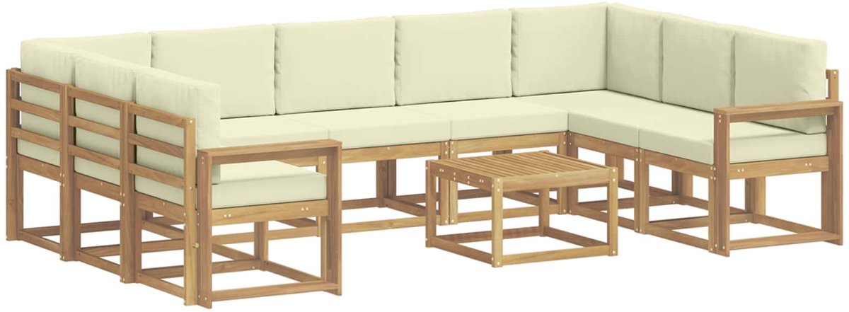 vidaXL Buiten - bank - set - 10 - st - 9-zits - Wit - en - crèmekleurig - Polyester Wit en crèmekleurig