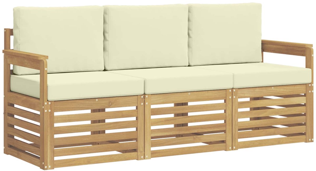 vidaXL - Sofa-Sets - 3 - st - Wit - en - crèmekleurig - Polyester