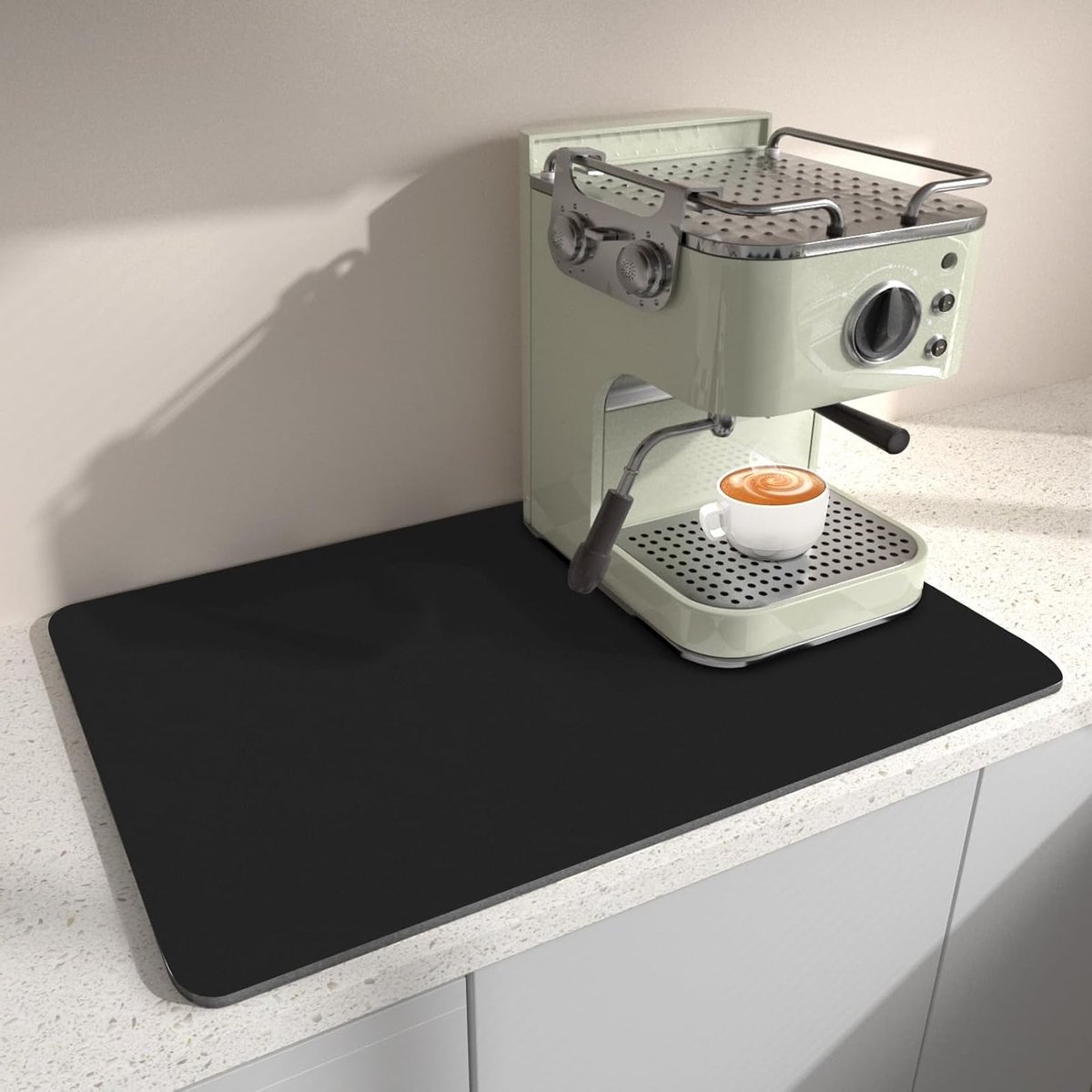 Droogmat voor de Afwas in de Keuken, 15.7" x 17.7", Absorberende Mat voor Onder de Koffiezetter, Vlekken Verbergende Rubber Achterkant, Ideaal voor Espresso Machines en Keukenwerkbladen