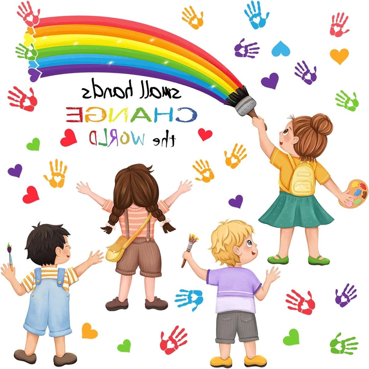 Kleine Handen Veranderen De Wereld - 2 Stuks Muurstickers voor Gelijke Kansen in Kinderen's Kamers en Klassenlokalen
