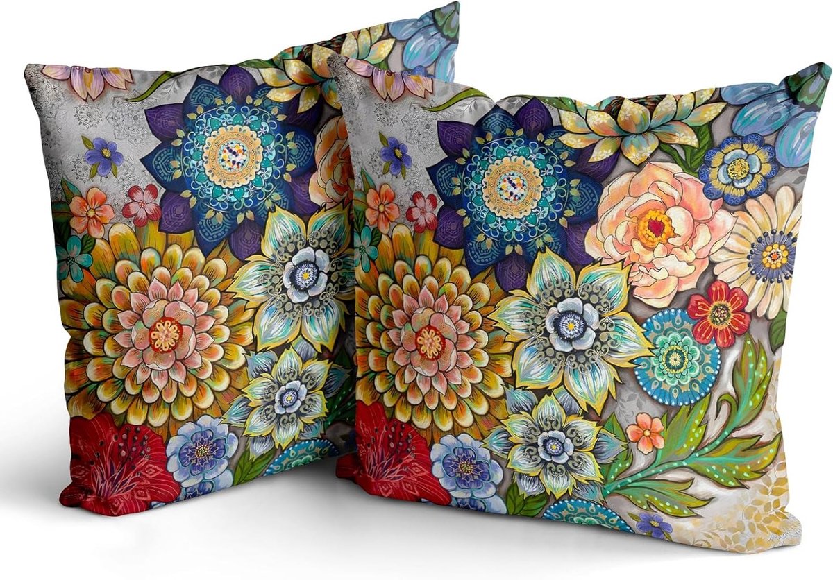 Set van 2 Kleurvolle Kussenhoezen met Bloemenpatroon 30x50cm voor Bohemian Interieur, Vintage Decor en Sofastyling