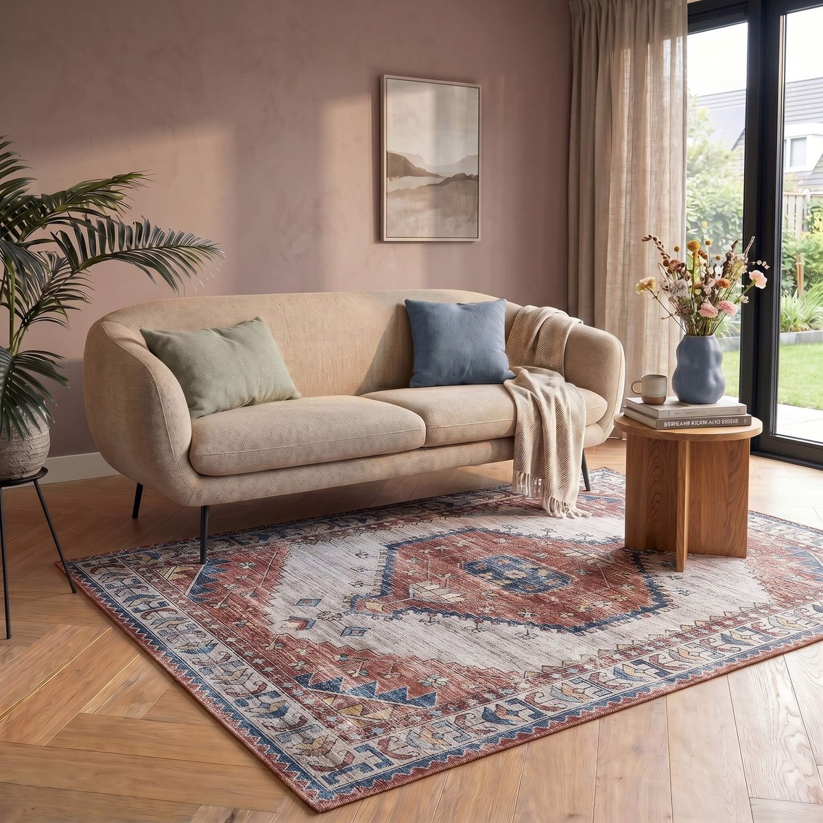 flycarpets Burano Vintage Vloerkleed - Terra / Blauw - Laagpolig Tapijt Woonkamer - 120x170 cm Oranje