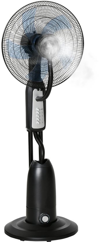 Vernevelingsventilator HomeGoodies 90W zwart, 3 snelheden, stille ventilator met mistfunctie en 4 wielen, 44,5×120 cm