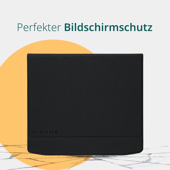 Zwarte PocketBook e-reader hoes met een gestructureerd oppervlak.
