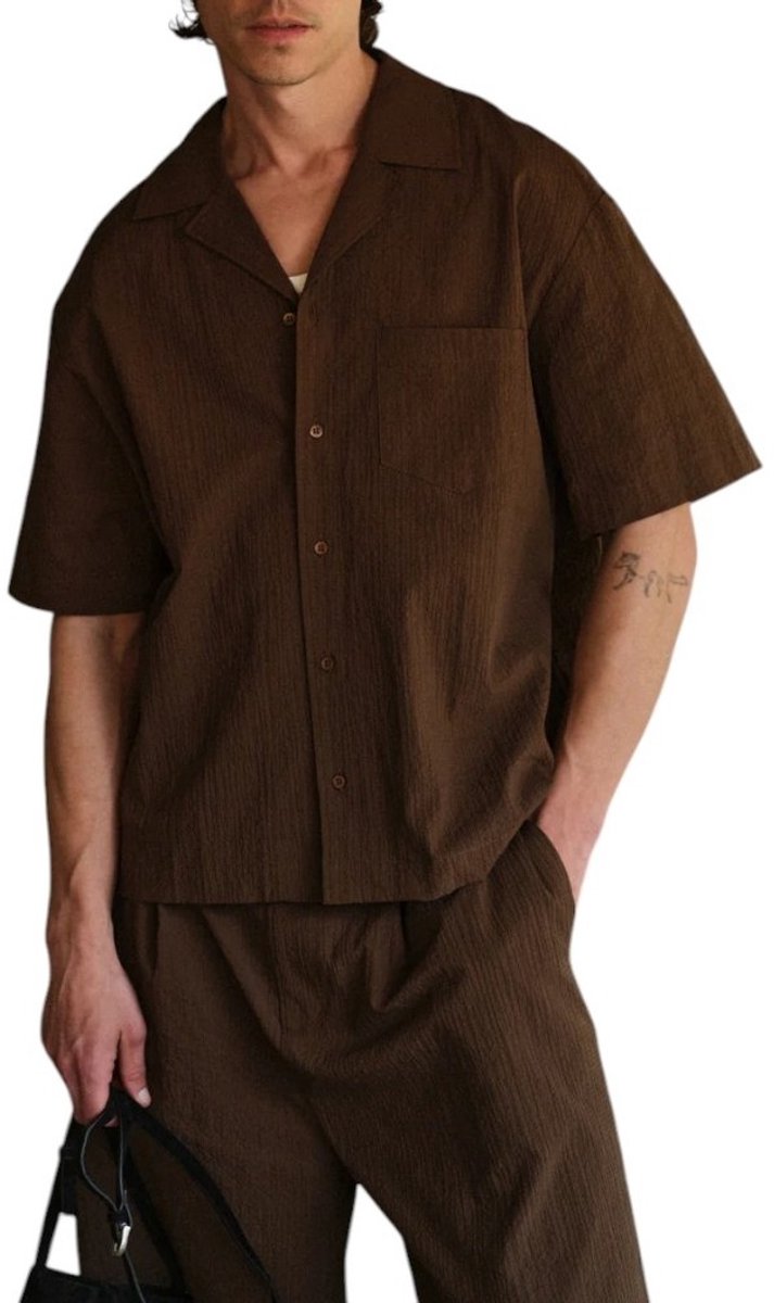 The Couture Club Heren Overshirt Bruin TCCM3066 Textured Revere