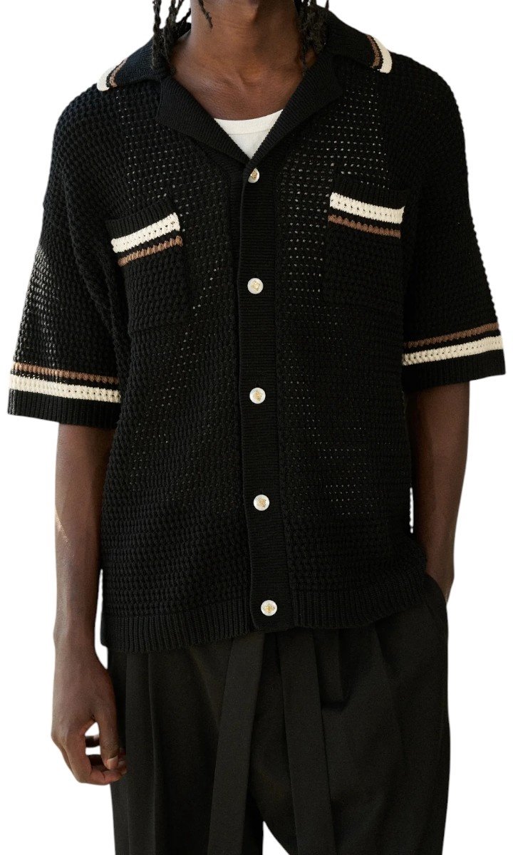The Couture Club Overshirt Zwart TCCM3072 Crochet Knitted Stripe