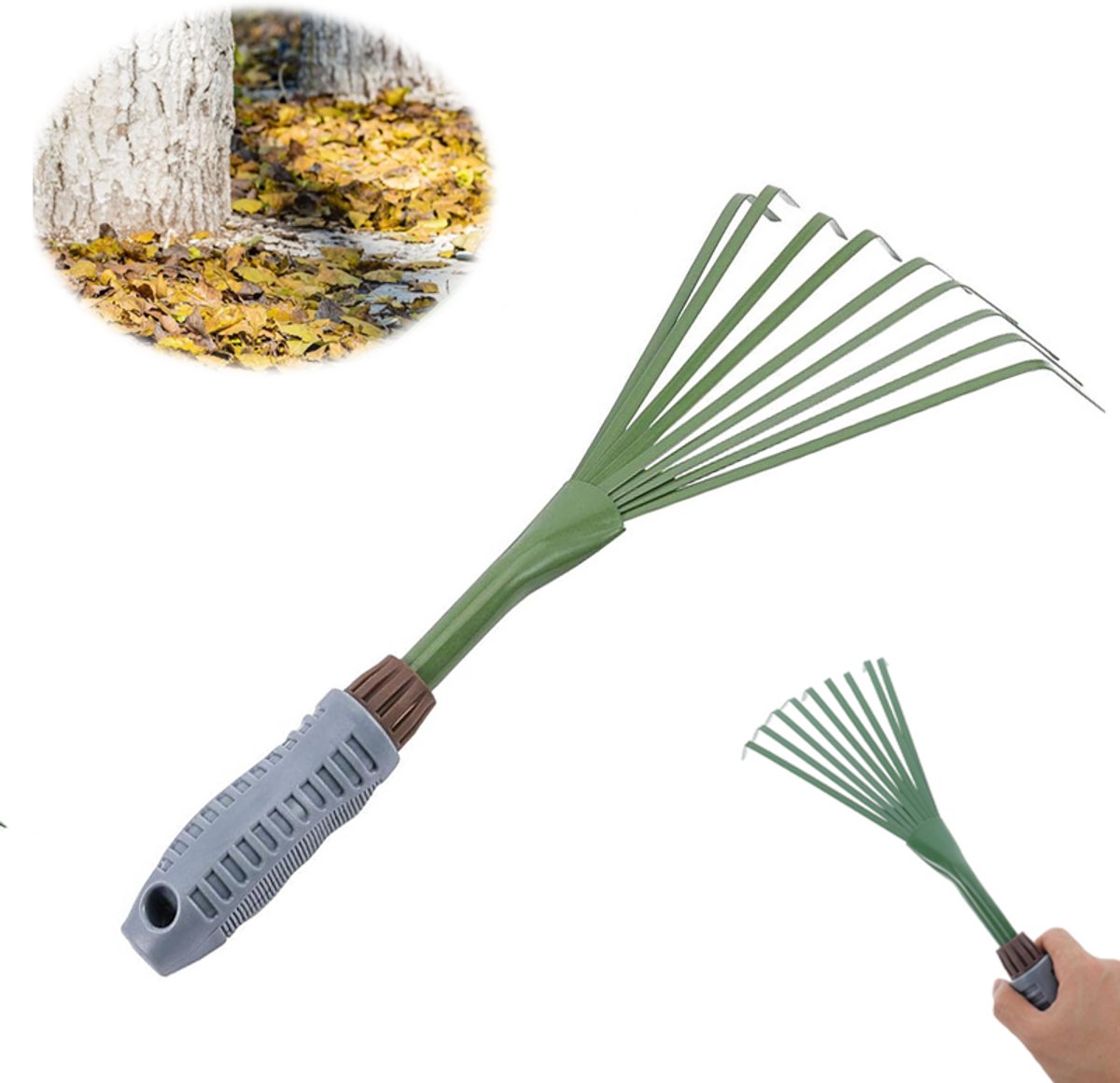 Handschoffel - Hand harkje - Tuinhark - Handhark 9 Tanden - Kleine Tuinhark met Antislip Handvat - Verstevigde Bladhark voor Tuinieren Onkruid & Bladeren – Tuingereedschap 38 cm