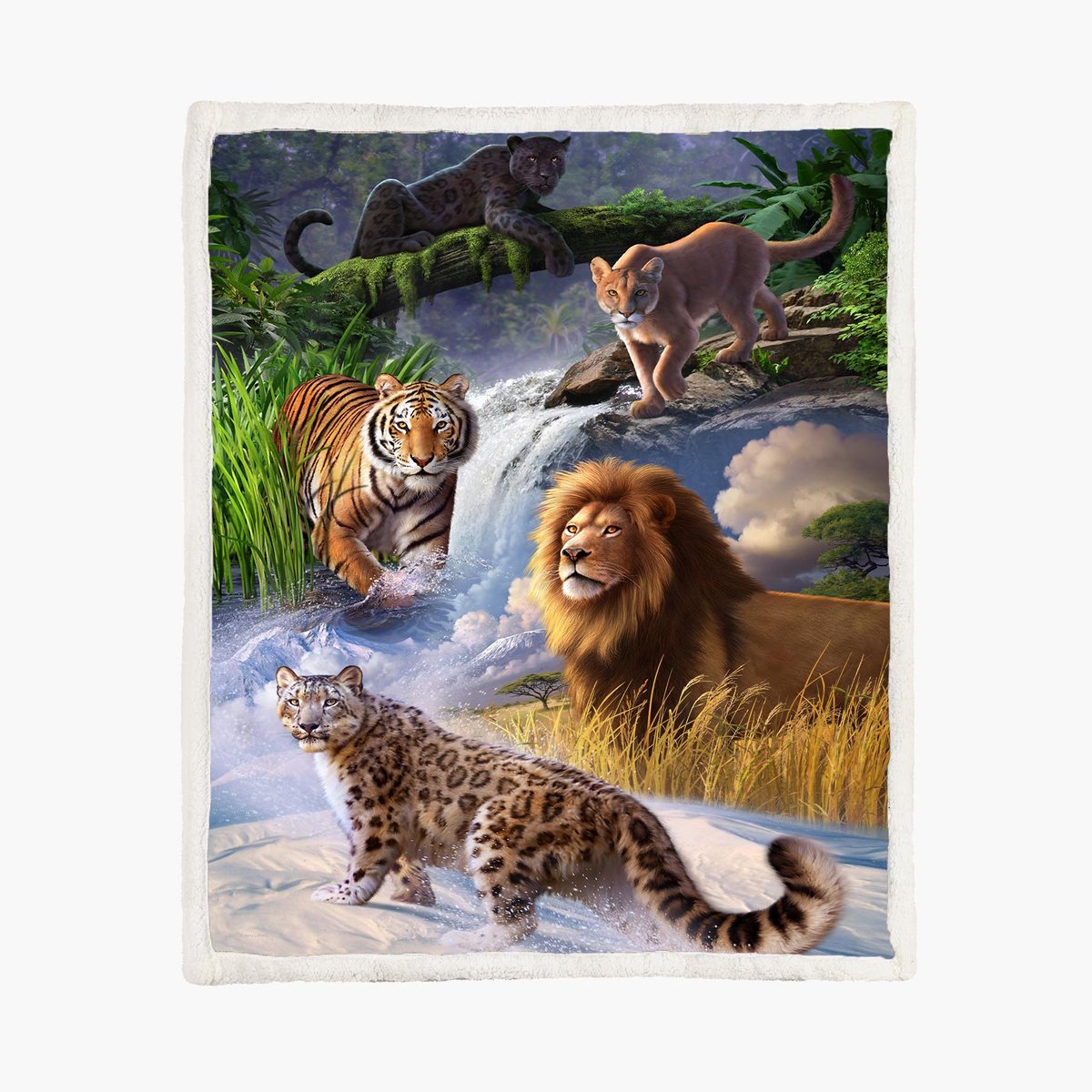 The Coloured House Fleece Deken 150*200cm Grote Katten Roofdieren Multicolor