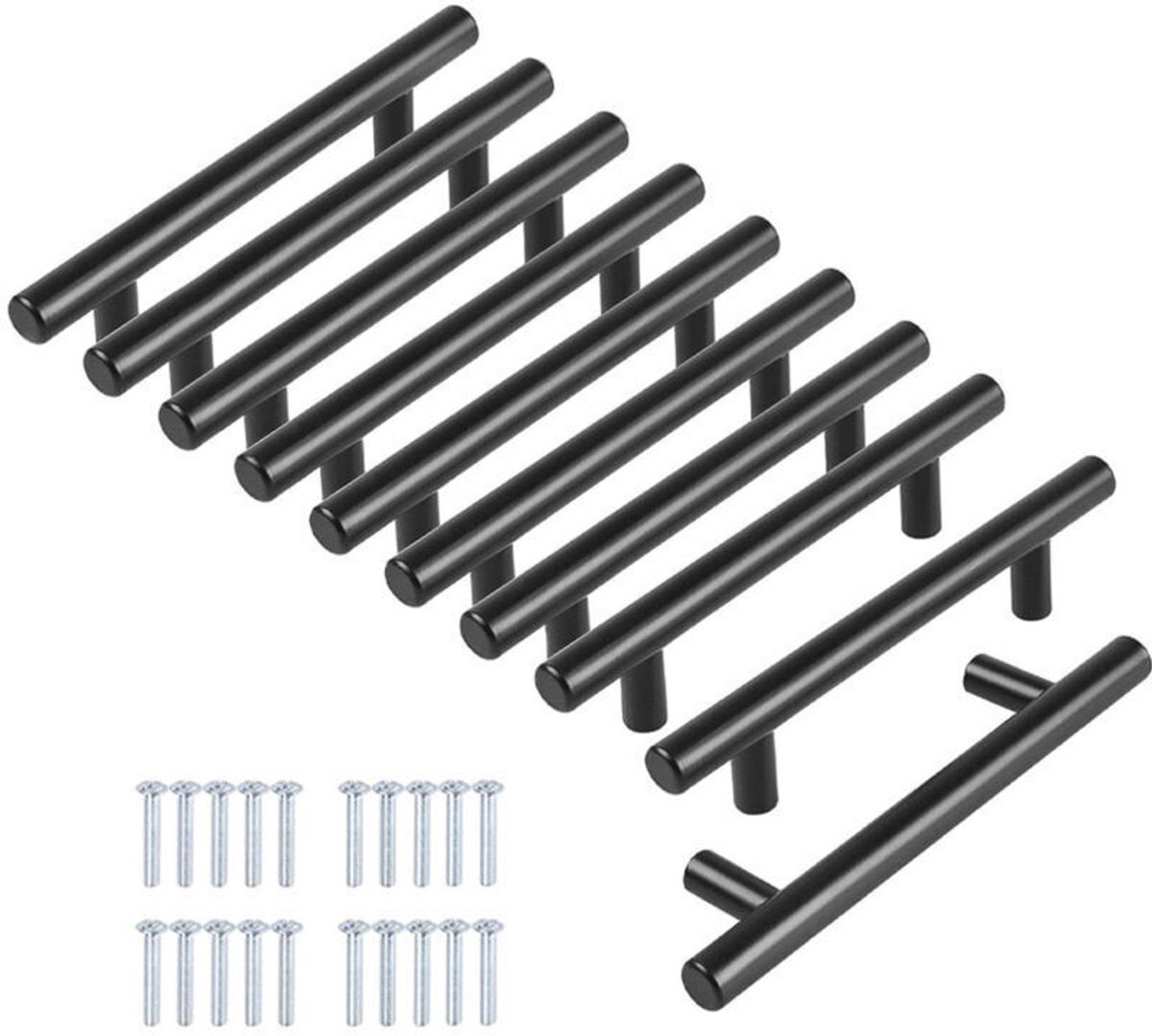 Set van 10 zwarte roestvrijstalen deurklinken van 64 mm, geschikt voor meubels en kasten, 