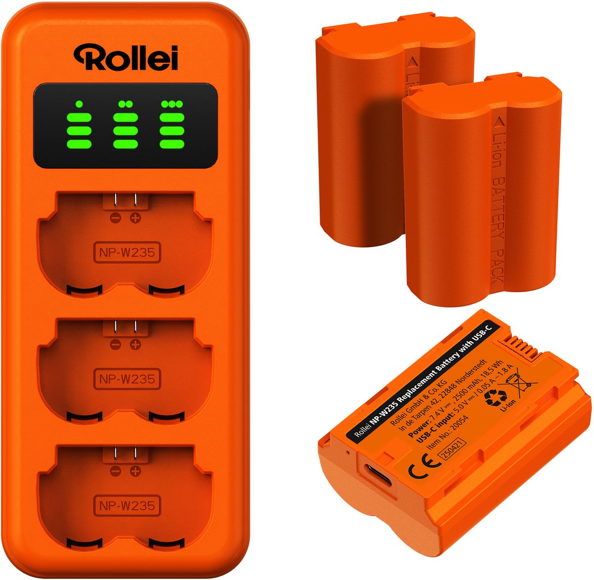 Rollei oplader voor 3 accu's + 3 NP-W235-accu's