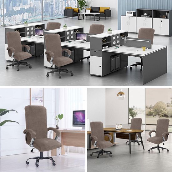 Zachte Bureauhoes met Armsteun en Hoofdgesteunde Gaming Stoelbekleding - Elastische Grijze en Beige Covers voor Comfort en Bescherming — afbeelding 5