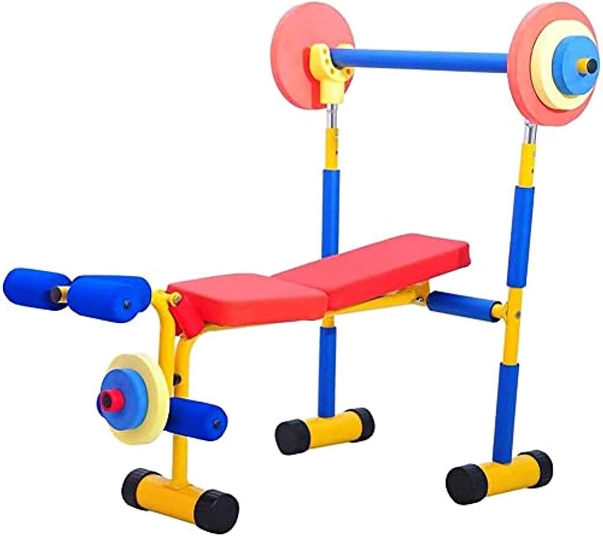 Kinderen Fitness Bank - Sport Oefen Set - Thuis Trainen - Met Been Press - 90x81x77 cm - Zwart