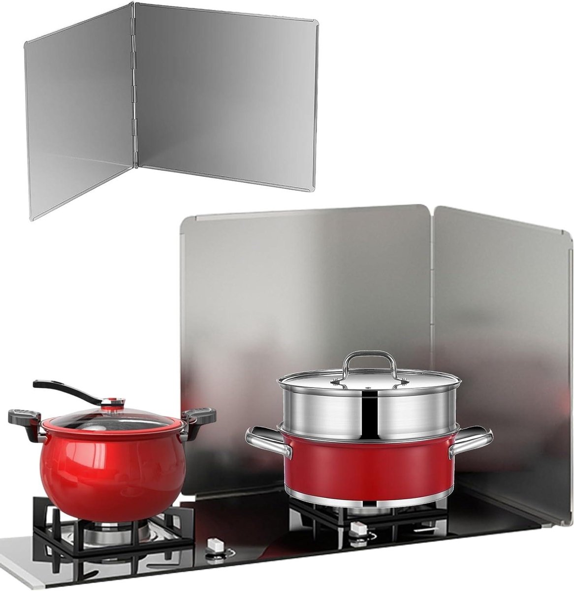 Spatscherm fornuis - Vetvanger keuken - Koken en frituren - Opvouwbaar design - 2 stuks - Zilver