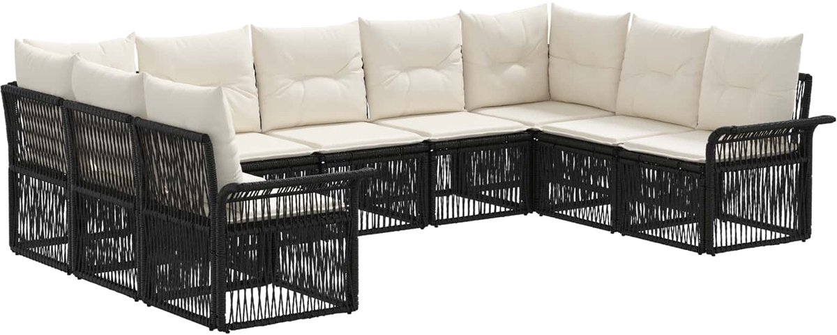 vidaXL - Tuinbank - Set - 9 - pcs - Zwart - poly - rattan