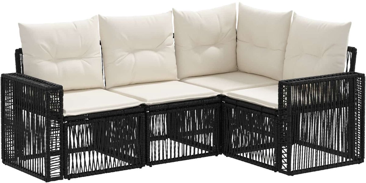 vidaXL - Tuinbank - Set - 4 - pcs - Zwart - en - Crème - Wit - poly - rattan