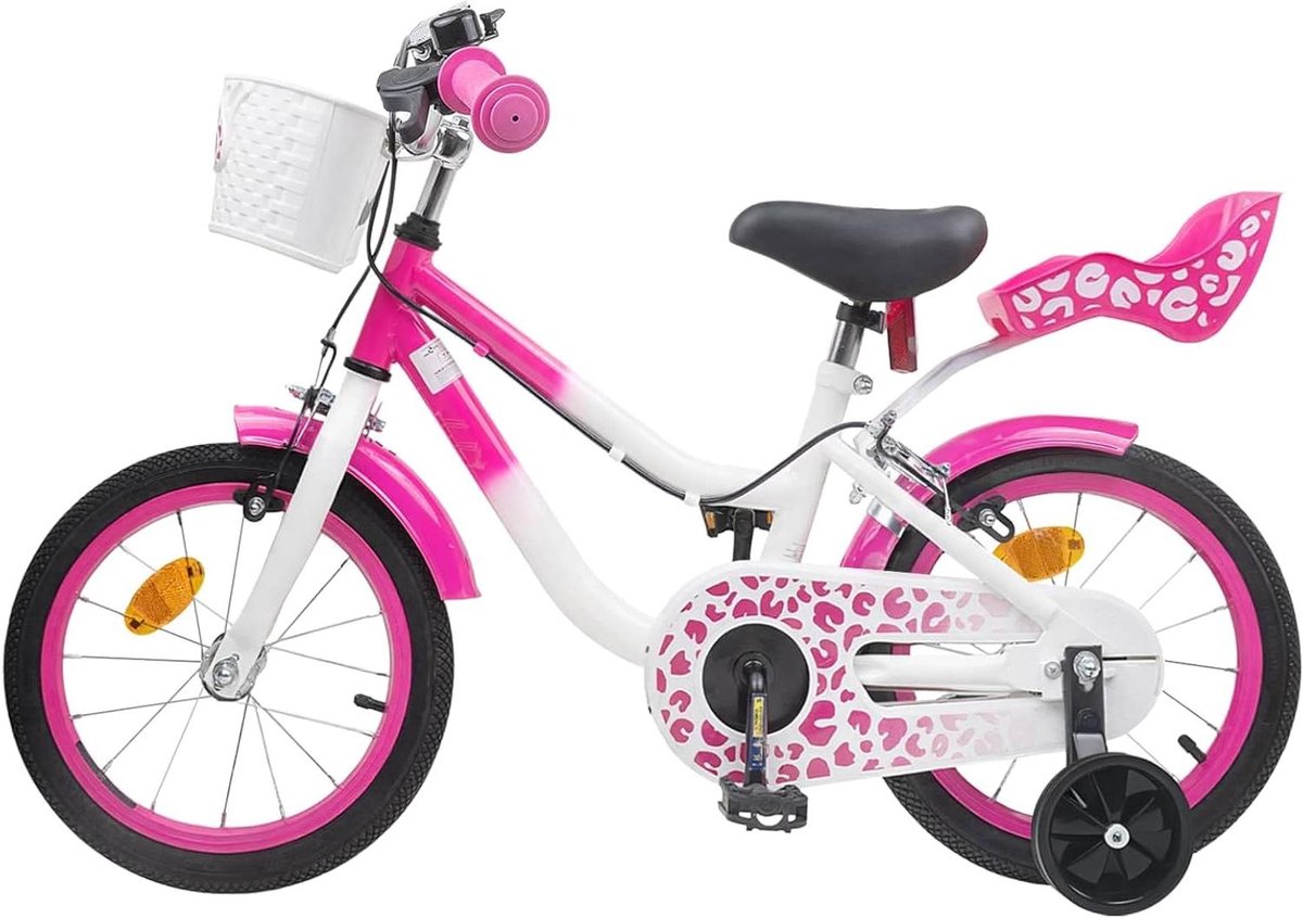 Kinderfiets met Zijwieltjes Kinderfietsje Kinderscooter Leren Fietsen Verstelbare Handvatten 12 Inch Roze