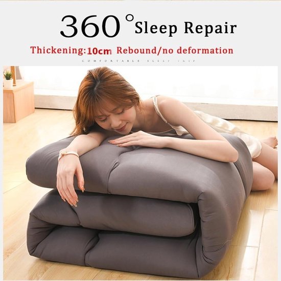 Japanse Vloer Futon - Matras Pad - Ruimtebesparend Slapen - Hoogwaardige Polyester Vulling - 47x79 inch - Grijs — afbeelding 4