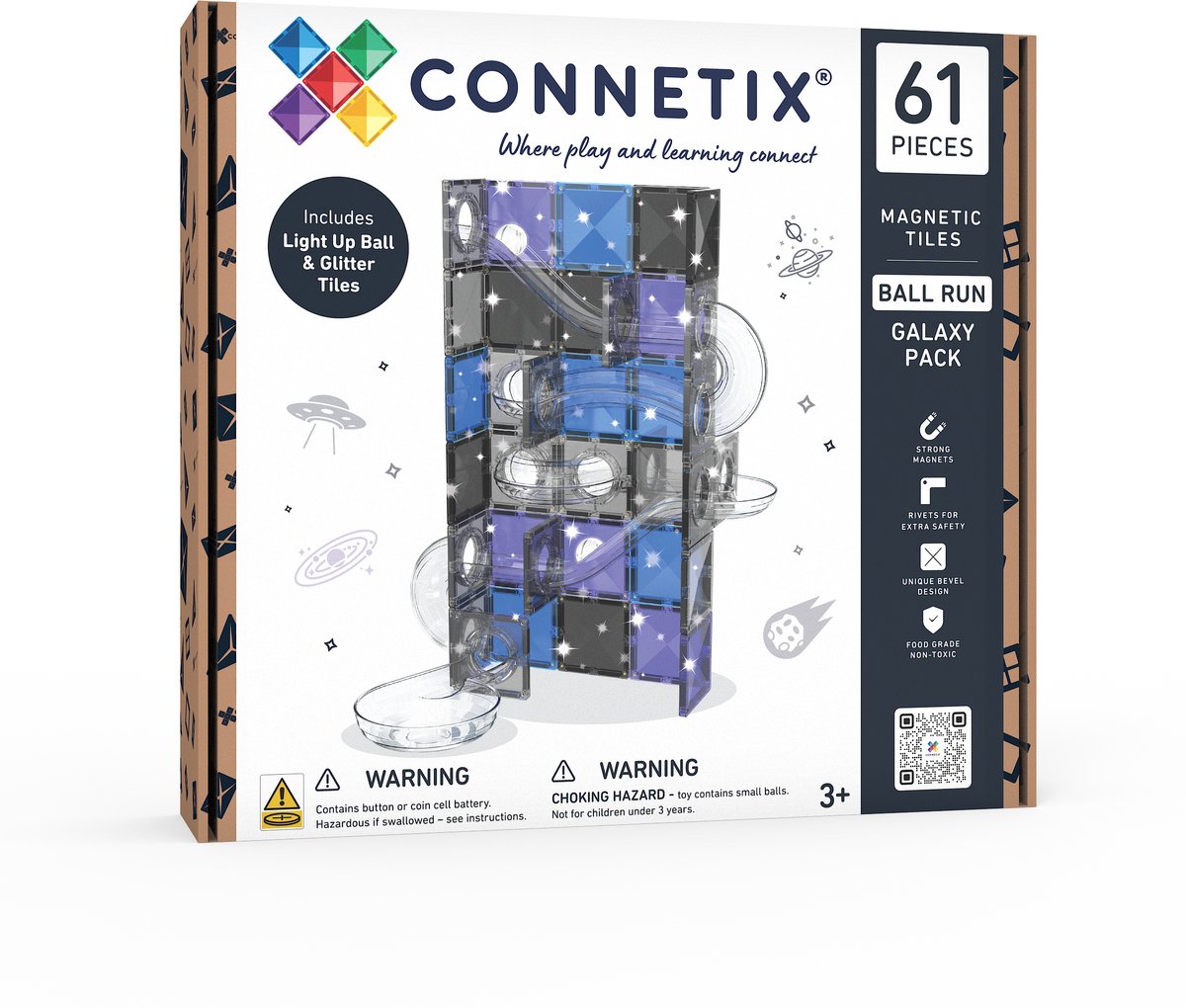 CONNETIX - Magnetisch Tegels - Ball Run Galaxy-pakket - 61 Stuks - Magnetisch Speelgoed