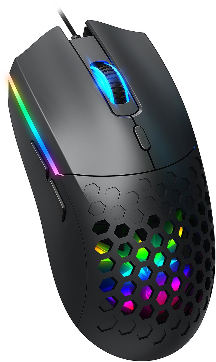 HXSJ S500 RGB Gaming Muis – Lichtgewicht Honeycomb Design – 6400 DPI – USB Bedrade Gamer Mouse voor Windows, Mac & Linux, Zwart