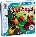 Emballage du jeu de voyage LogiBugs avec des images de coccinelles jaunes, orange et rouges sur fond vert.
