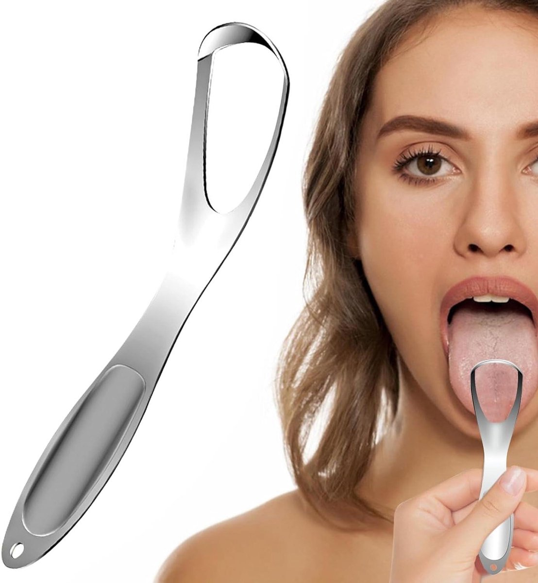 Tongreiniger - Mondgeur verwijderaar - Dagelijkse mondhygiëne - Waaiervormige schraper - 145 cm - Zilverkleurig