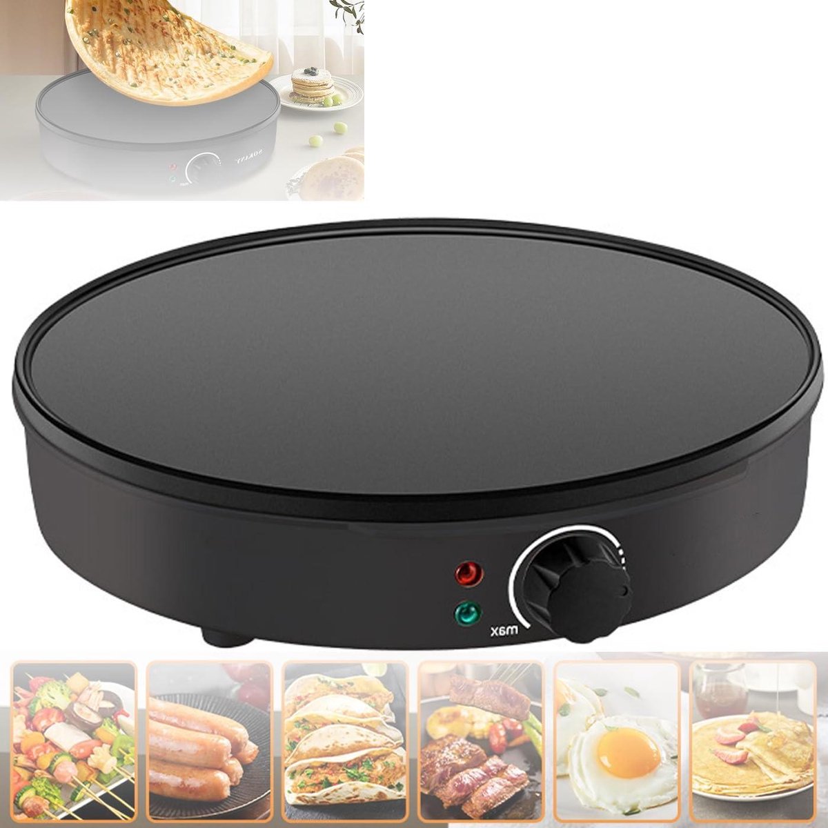 Elektrische Pannenkoekenmaker Crêpe Apparaat Lekkere Pannenkoeken Maken Snelle Verwarming 30 cm Diameter Zwart