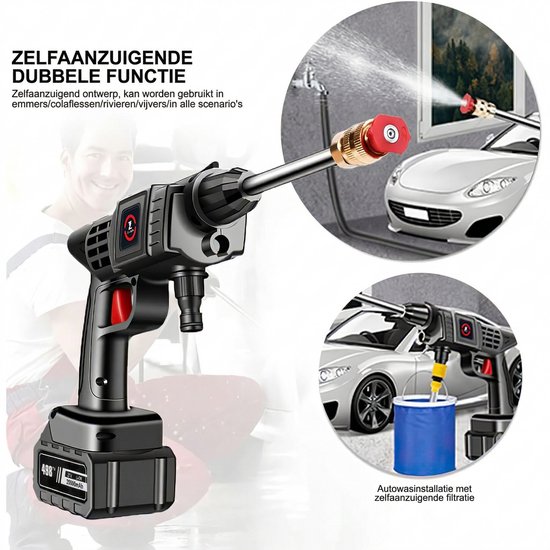 Hogedruk Accu Hogedrukreiniger Set - Draadloze Autowas Pistool met 15-cel Batterij + Gereedschapskoffer - Draagbare Reinigingsspuit B-type — afbeelding 5