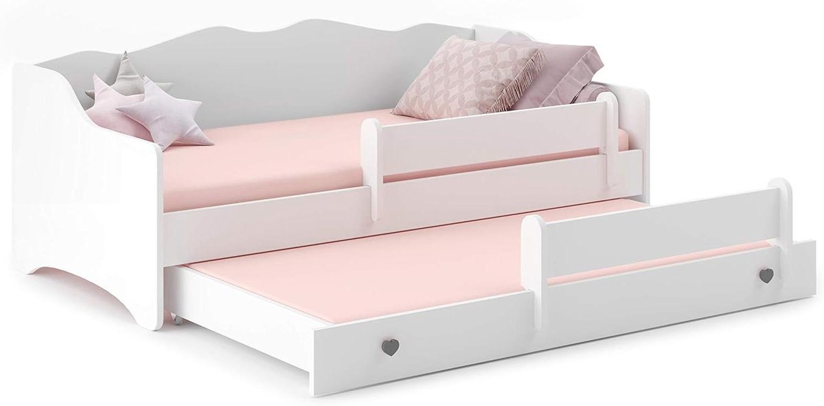 Kinderbed met Matras - Jongensmeubels Meisjesmeubels - Veilig Slapen - Met Beschermrand - 160x80 cm - Wit Grijs