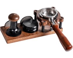 Houten Koffietamper 51mm-58mm, Professionele Tamper voor Espresso, Koffie Accessoires met Opbergstation en Handvat Houder