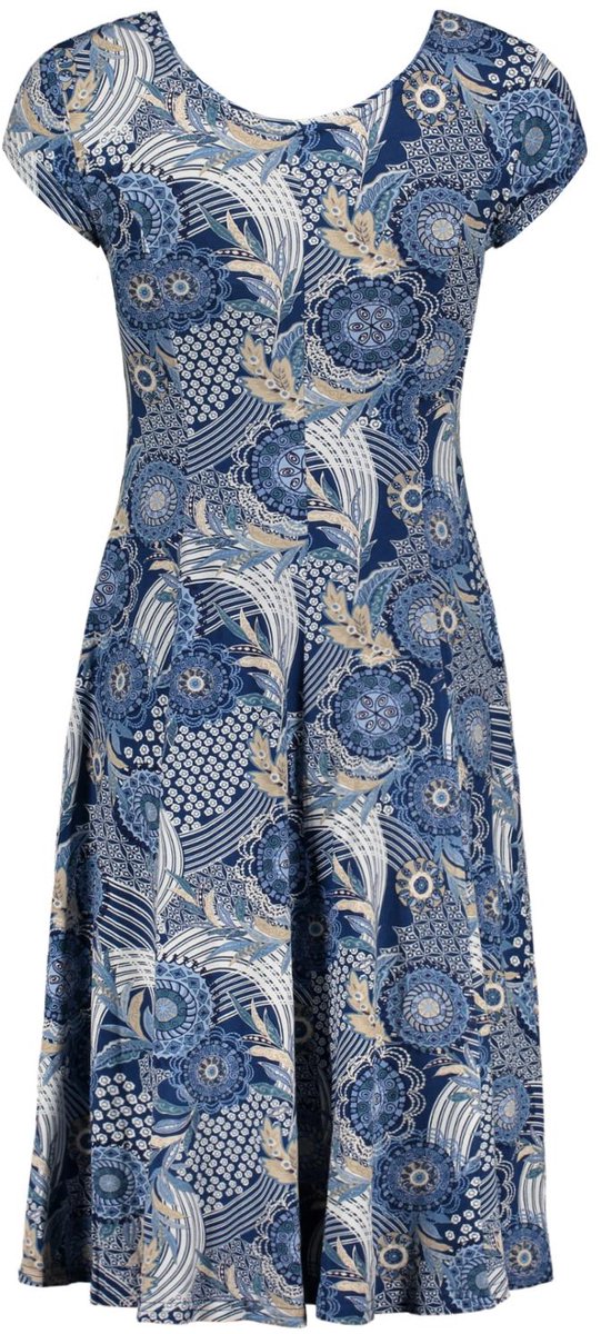NED blauwe dames jurk   Ronde hals   Flared fit   Paisley patroon   Kap mouw Blauw L