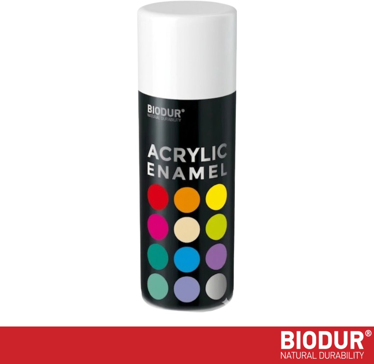 BIODUR Acrylverf - Zuiverwit RAL 9010 – 400 ML – Spuitbus Hoogglans Lak – UV en Weerbestendig - Sneldrogende Spuitverf - Voor Binnen en Buiten