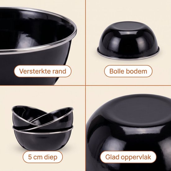 Lomera Emaille Campingschalen Set van 2 - Emaille Schalen - Emaille Kommen - Campingservies - Camping Schaaltjes - Outdoor Schalen - Soepkommen - Emaille Serveerschalen - Outdoor Servies - Geëmailleerd Staal - Zwart - voor Kamperen en Reizen — afbeelding 4