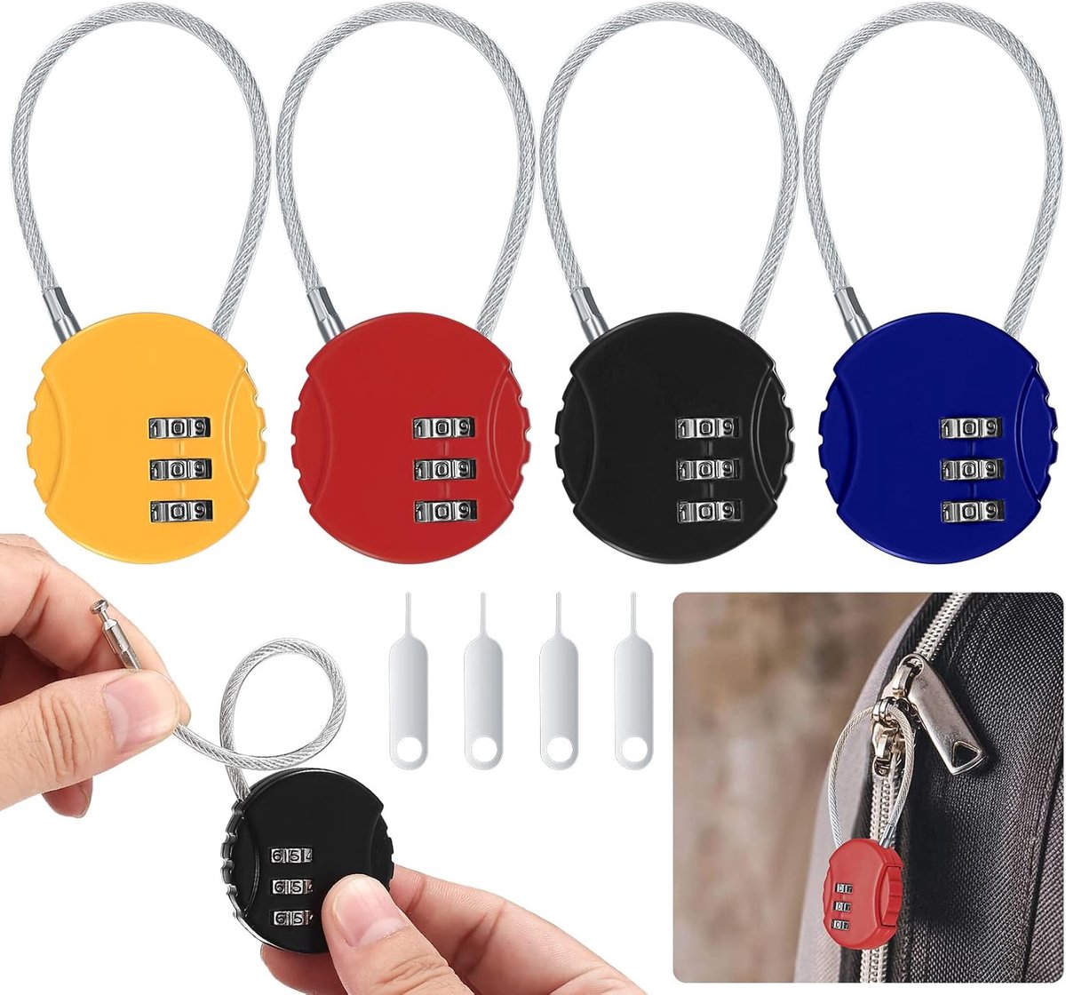 Hangslot Met Cijfercode - 4 stuks - Draagbaar Cijferslot - Geen sleutel nodig - Hangcijferslot - Kabelslot - Reisslot - Skislot - Bagageslot - Cijferhangslot - Hangslotje - Slot voor Bagage - Voor koffers,Reis Rugzak Locker En Sport - 4 kleuren