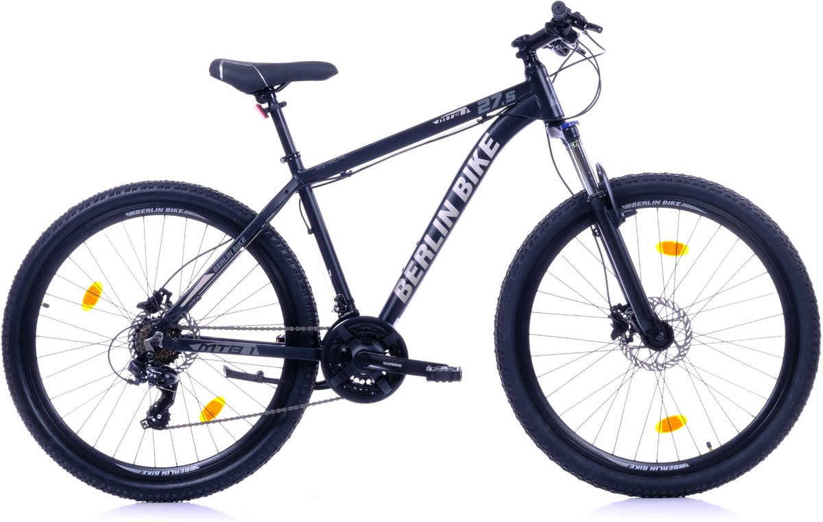 Berlin Bike MTB - Mountainbike 27,5 inch - 21 versnellingen Shimano - Framemaat: 46 cm - Zwart/Zilver