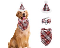 Kerstkostuum voor Huisdieren, Klassieke Geruite Bandana, Driehoekige Hoed en Verstelbare Strik voor Feestelijke Dressed-up Cosplay van Honden en Katten Kerstkostuum voor Huisdieren, Klassieke Geruite Bandana, Driehoekige Hoed en Verstelbare Strik voor Feestelijke Dressed-up Cosplay van Honden en Katten