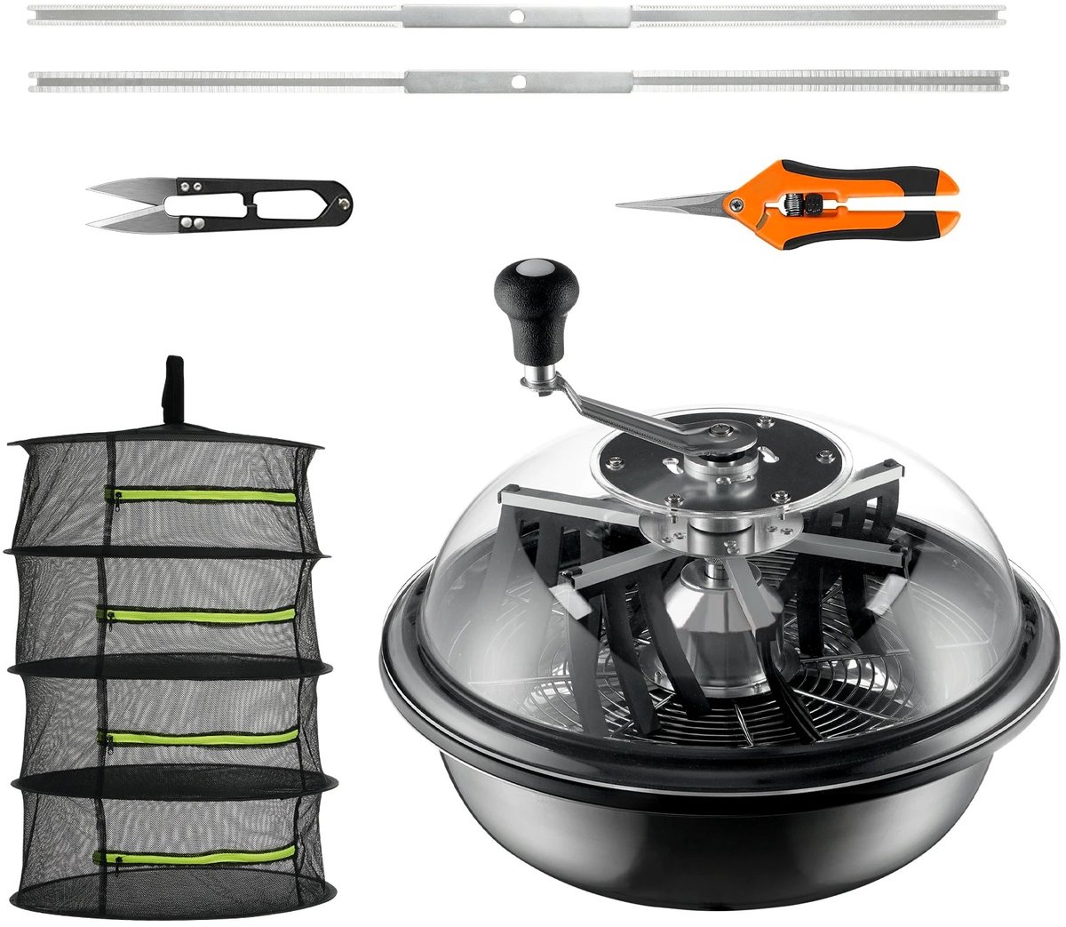 Handmatige Bladtrimmer met Doorzichtige Koepel en 3 Verwisselbare RVS-messen - Komtrimmer voor Nat Droog en Semi-droog Trimmen - Ergonomische Greep - 16 Inch