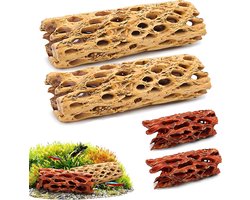 2 Stuks Aquarium Schuilplaats van Hars Cholla Hout voor Vissen en Garnalen, Speelgoed voor Kreeften, Slakken en Reptielen, Natuurlijke Decoratie en Habitat Accessoires