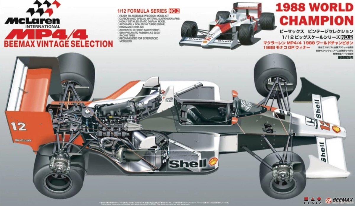 Beemax Modelbouwpakket Auto - 12002 McLaren MP4/4 - 1988 Monaco Winnaar - Formule 1 Auto Plastic - 1:12 - Modelbouw