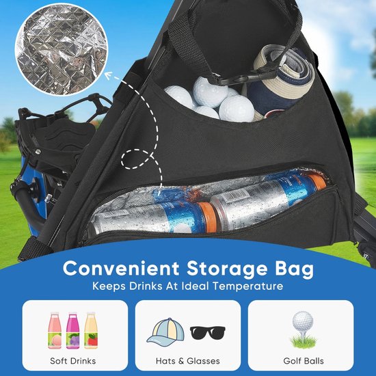 Linkforu - Stevige Golftrolley - Opvouwbare Golfkar - Golfcaddy - Aluminium golfduwkar - met Parapluhouder - 3 Wieler van Merkloos — afbeelding 4